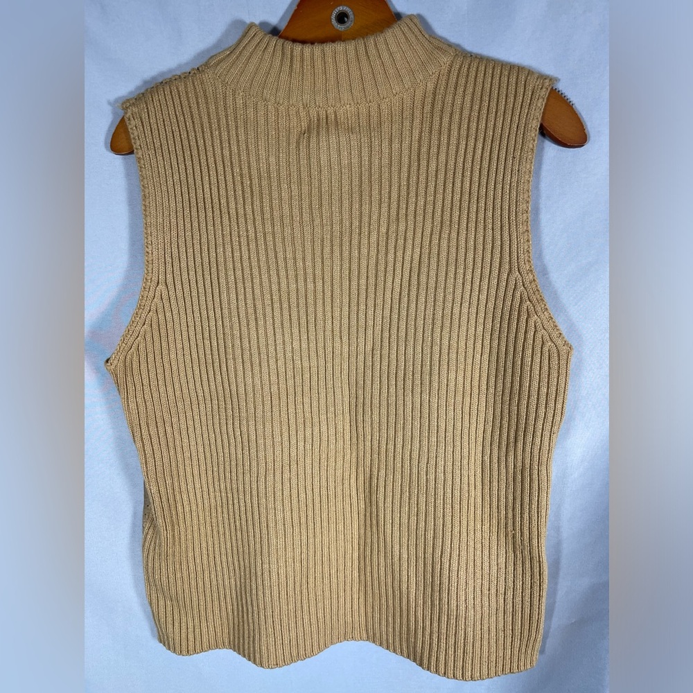 Designers Studio Originals Suede Front Sweater Vest Womens Tan Camel Zip Sz M - Picture 7 of 10
